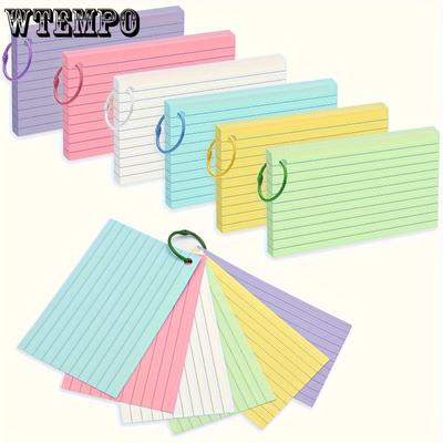 300sheets Colored Index Cards, Notecards 3x5inch, Multicolor Paper Binder Ring Easy Flip Flash Card, Study Memo Pads for Office School Suplplies