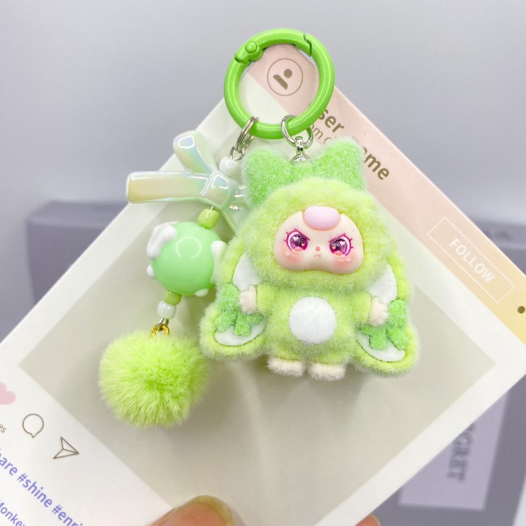 Cute Baby Three Doll Keychains Flocking Doll Keyring Backpack Bag Pendants Key Accessories Kids Favors Party Gifts Ornament
