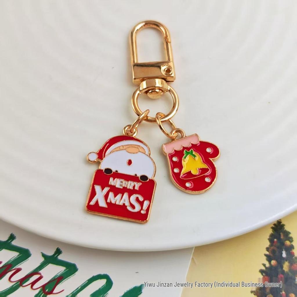 Festive Christmas Keychain: Metal Tree, Snowman & Santa Bag Charm – Stylish Small Gift