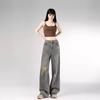 Retro Ripped Straight Jeans Women's Autumn New Design Sense Versatile Loose High Waist Wide Leg Trousers