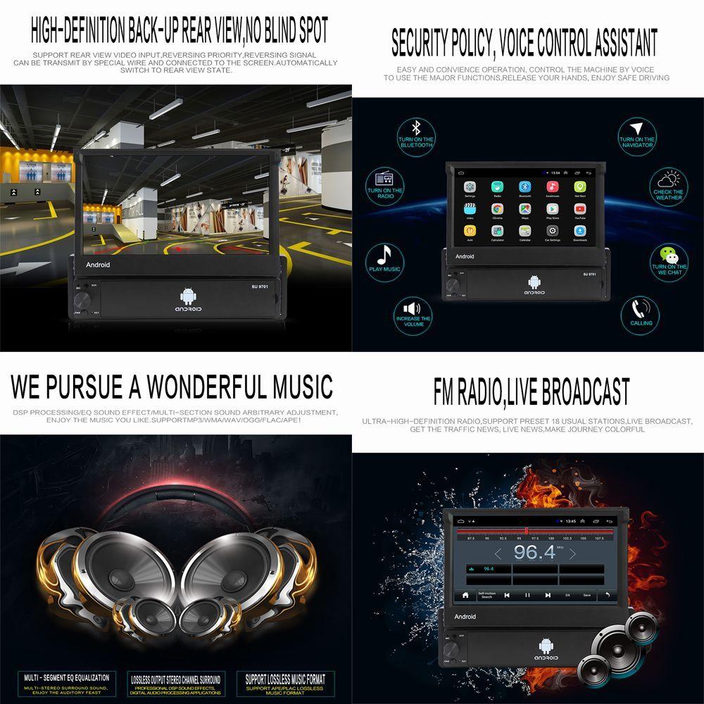 9701 7-palcový kapacitný teleskopický displej Android systém GPS navigácia do auta Inteligentné Bluetooth rádio MP5 prehrávač do auta