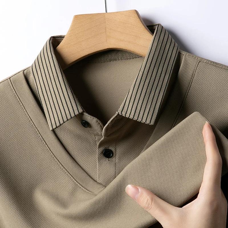 

2026 New Men S Casual And Fashionable Long Sleeved Solid Color Fake Two-Piece Polo Shirt Business All Season Versatile Top M хаки