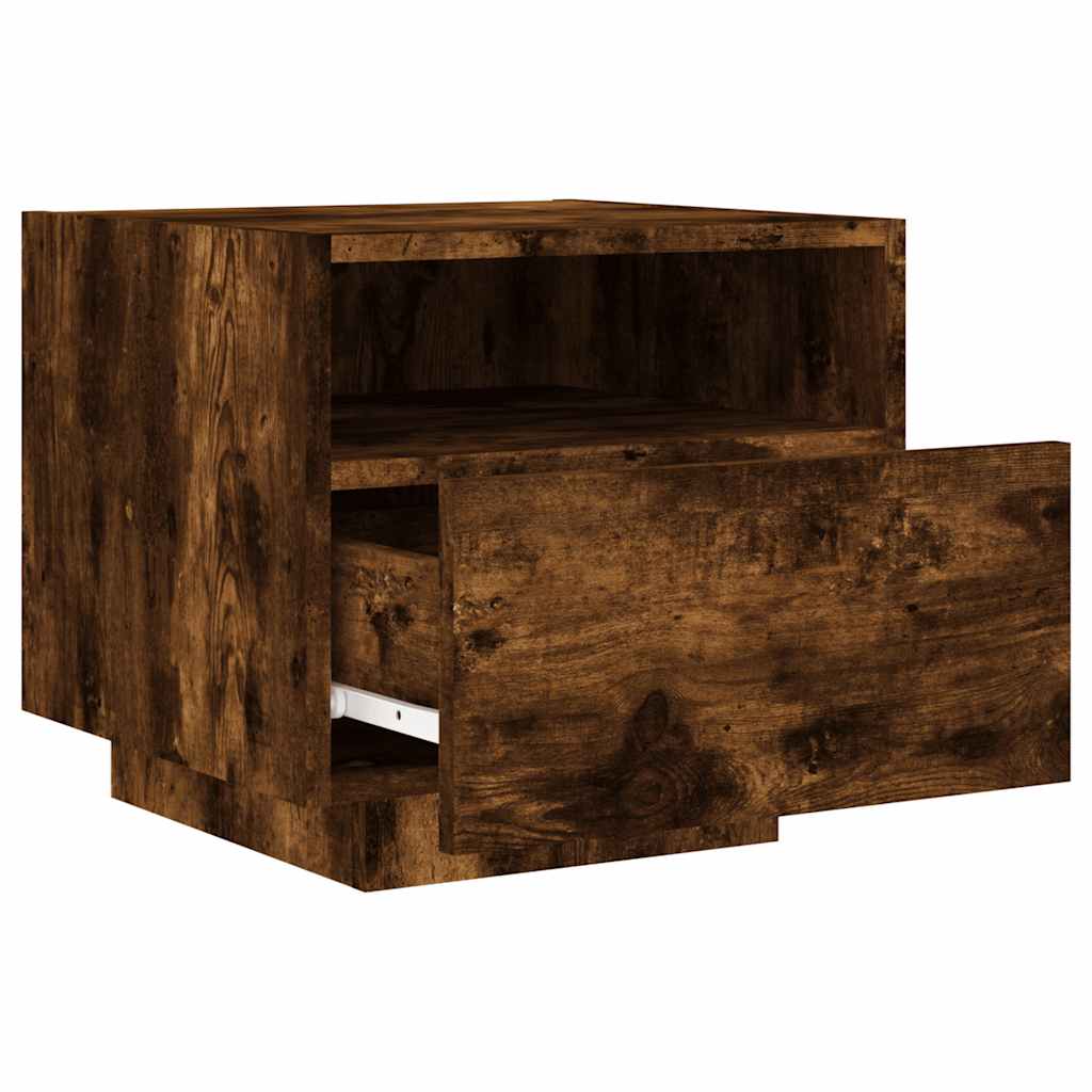 Nightstand with LED Lights Smoked Oak Finish 40 X 39 X 37 Cm