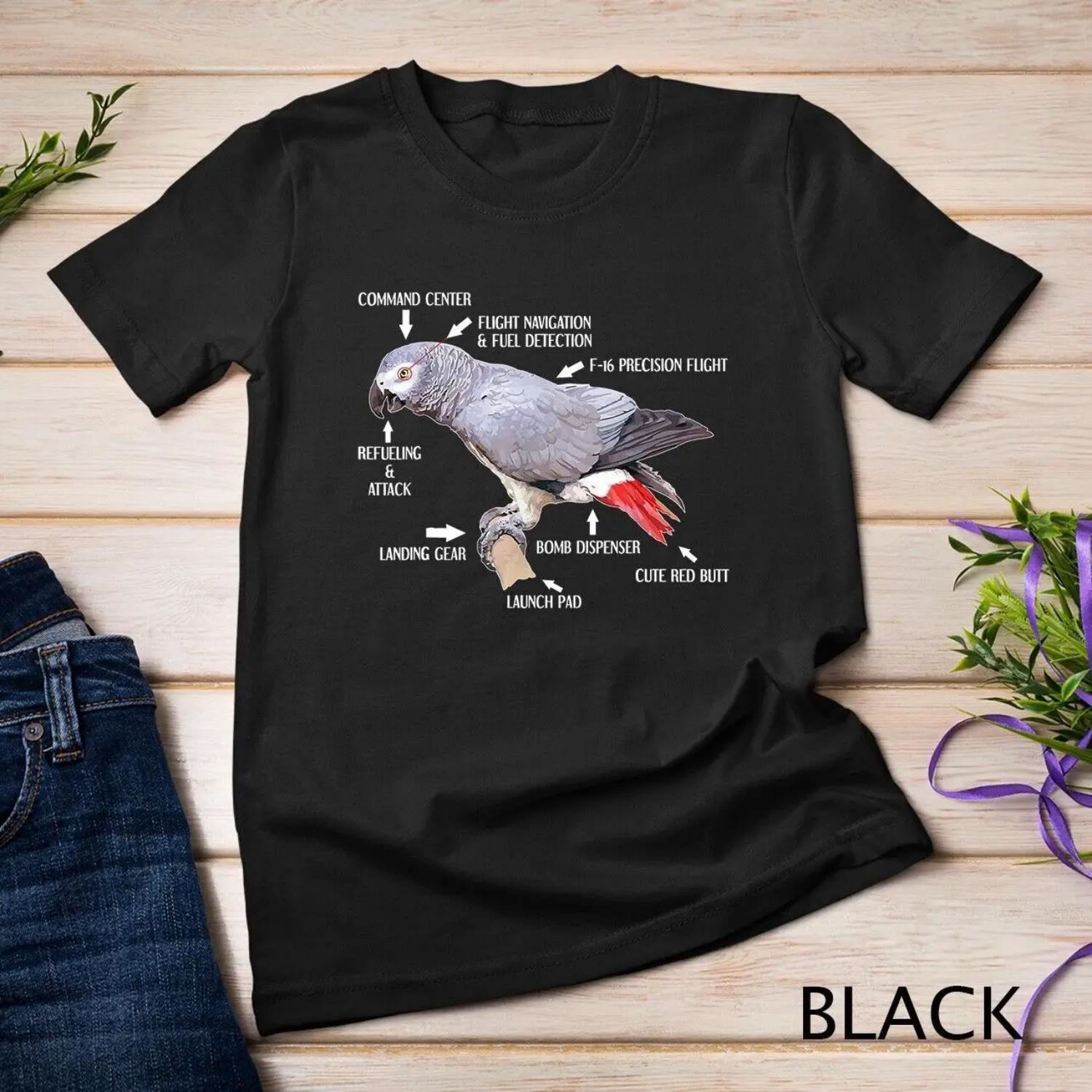 Anatomy Of An African Grey Parrot T Shirt Funny Bird S чёрный