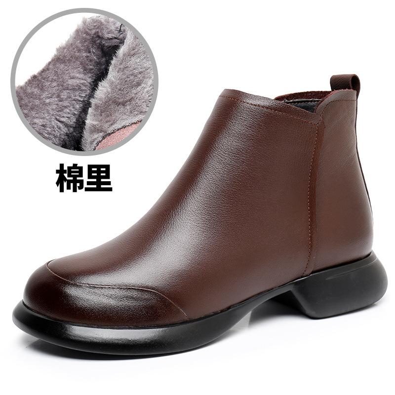 Low-heeled Martin Boots Women's First-layer Cowhide Comfortable Soft-soled Women's Short Boots Flat-soled Boots Women's Velvet Cotton Boots