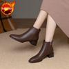 Elegant With Medium Heels Women'S Ankle Boots Autumn Winter Leather Fleece-Lined Booties High Quality Chelsea Female Short Shoes