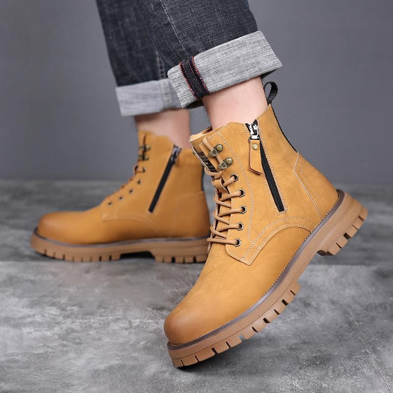 Outdoor Mens Casual Leather High Top Boots Stylish Ankle Boots 2025 New Low Top Walking  Shoes Hot Sale Lace-Up Motocross Botas