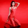 Sexy Halter Jumpsuit 5D Oil Shiny Women'S Bodysuit Sheer Transparent Open Crotch Tights Woman Exotic Leotard Shaping