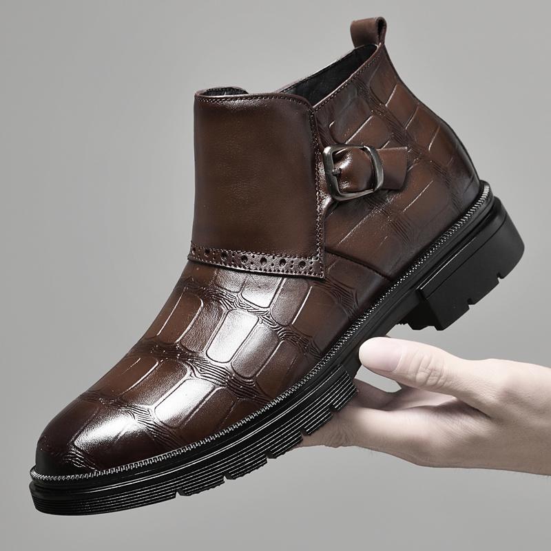2024 Mens Black Boots Luxury Brand Dress Office for Men Ankle Boots Leather British Style Male Side Zipper Men's Shoes