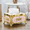 Rose Pattern Golden-Plated Tissue Box American Style Paper Holder Suitable For Multiple Rooms Home Desktop Decor