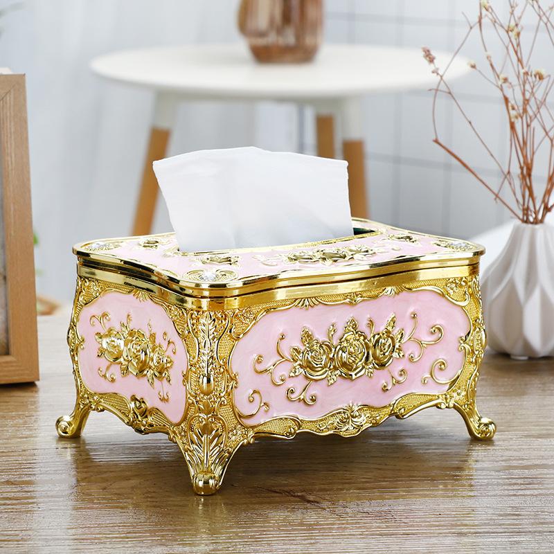 Rose Pattern Golden-Plated Tissue Box American Style Paper Holder Suitable For Multiple Rooms Home Desktop Decor