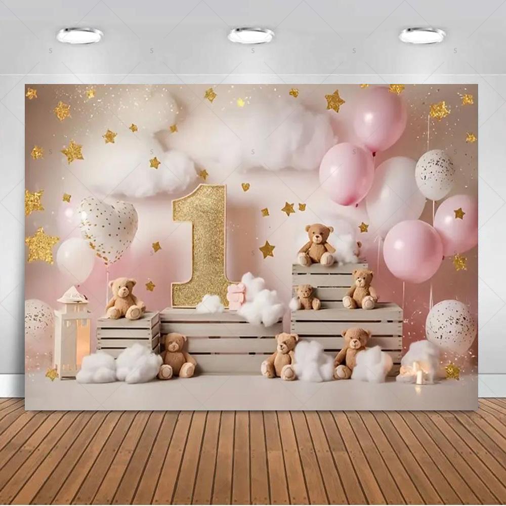 1. Geburtstag Party Dekorationen Rosa Gold Ballons Glitzer Hintergrund Banner Neugeborenen Kulisse Zubehör Fotografie Requisiten Kinder Geschenk
