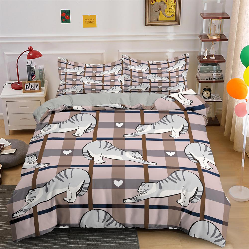 Cute Sleeping Cats Printed Bedding Set with Coreless,Soft and Comfortable Machine Washable Bedding 1 Duvet Cover+1/2 Pillowcase