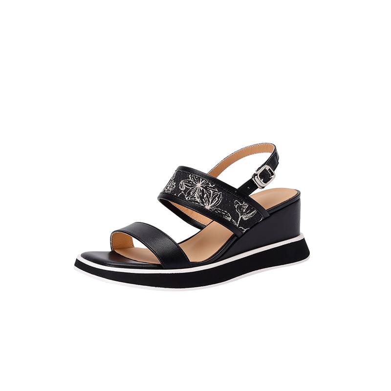 

Krazing Pot Летние женские сандалии на танкетке с вышивкой из цельной кожи с открытым носком на толстом каблуке и вышивкой 34 чёрный