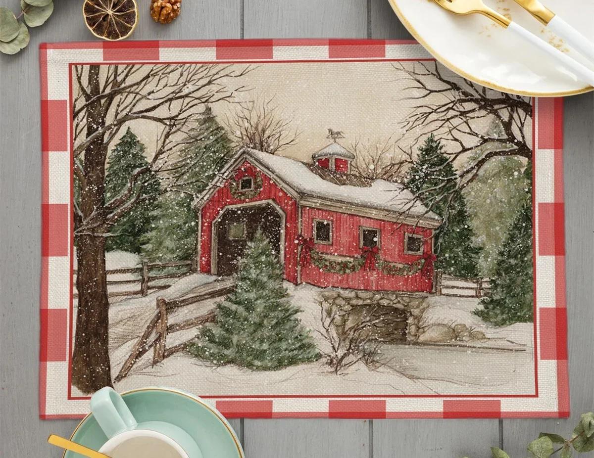 

1PC Christmas Decorations Placemat Xmas Coaster Coffee Cup Navidad New Year For Home Dining Table Linen Mat Decor 30x45CM 1PC 30x45CM