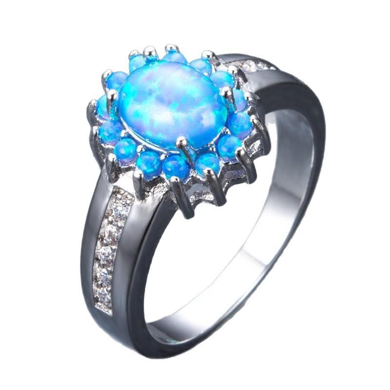 White gold flower-shaped Opal 8MM * MM ring
