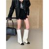 French Xiaoxiangfeng Round Head Color Matching Knight Boots Versatile Thick Heel High Boots Leather But Knee Boots Women's Pants Tube Boots