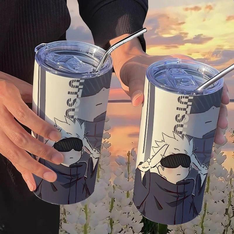 Jujutsu Kaisen Yuji Hrneček 500 ml Satoru Gojo Nerezová Ocel Cestovní Termohrnek Izolované Brčko Hrneček na Kávu Dárek Pro Děti