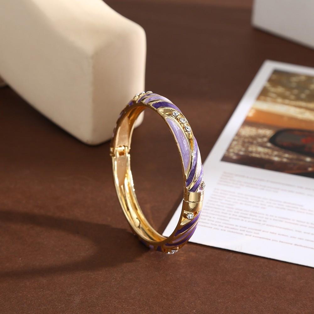 Colorful Enamel Cloisonne Bracelet Dainty Rhinestone Inlay Oil Dipping Cuff Women