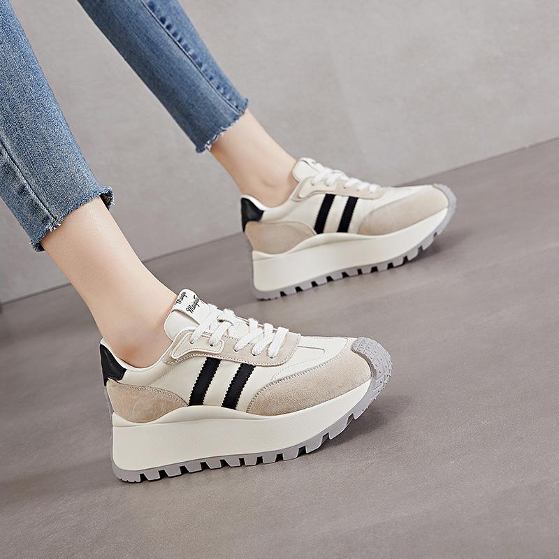Leather Platform Forrest Gump Shoes Women's 2025 New Four-season Casual Versatile Non-slip Sports Shoes Classic Flat-bottomed German Training Shoes