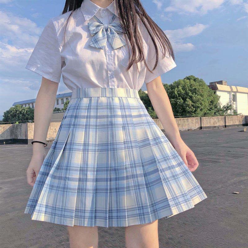 Authentic Japanese JK Plaid Mid-Length Student Uniform Set with Pleated Sailor Skirt