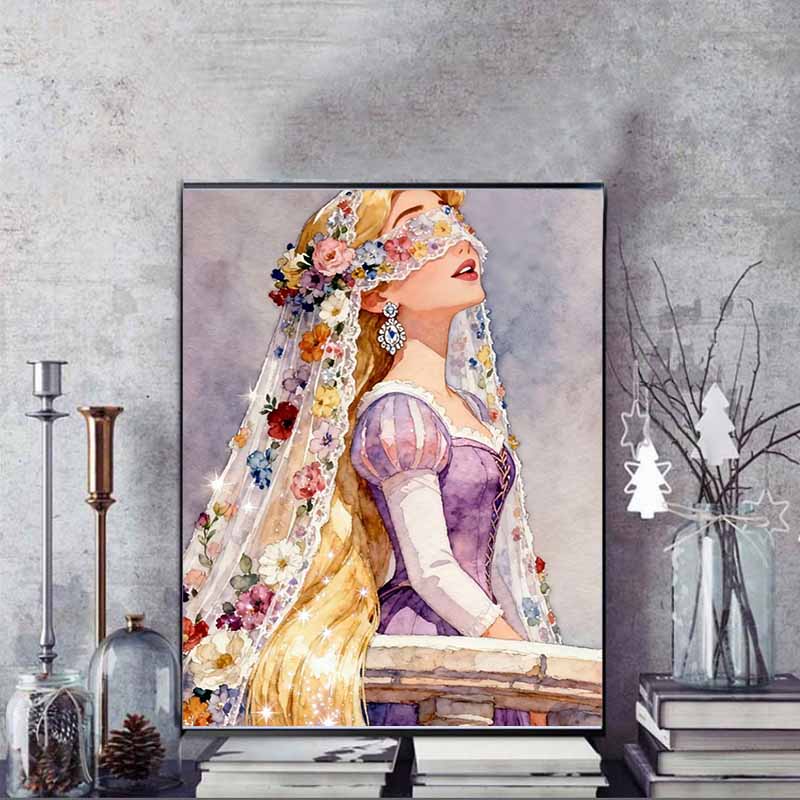 Disney 5D DIY Diamond Painting Rapunzel Watercolor Illustration, Embroidery Mosaic Cross Stitch Home Decor Gifts Crafts