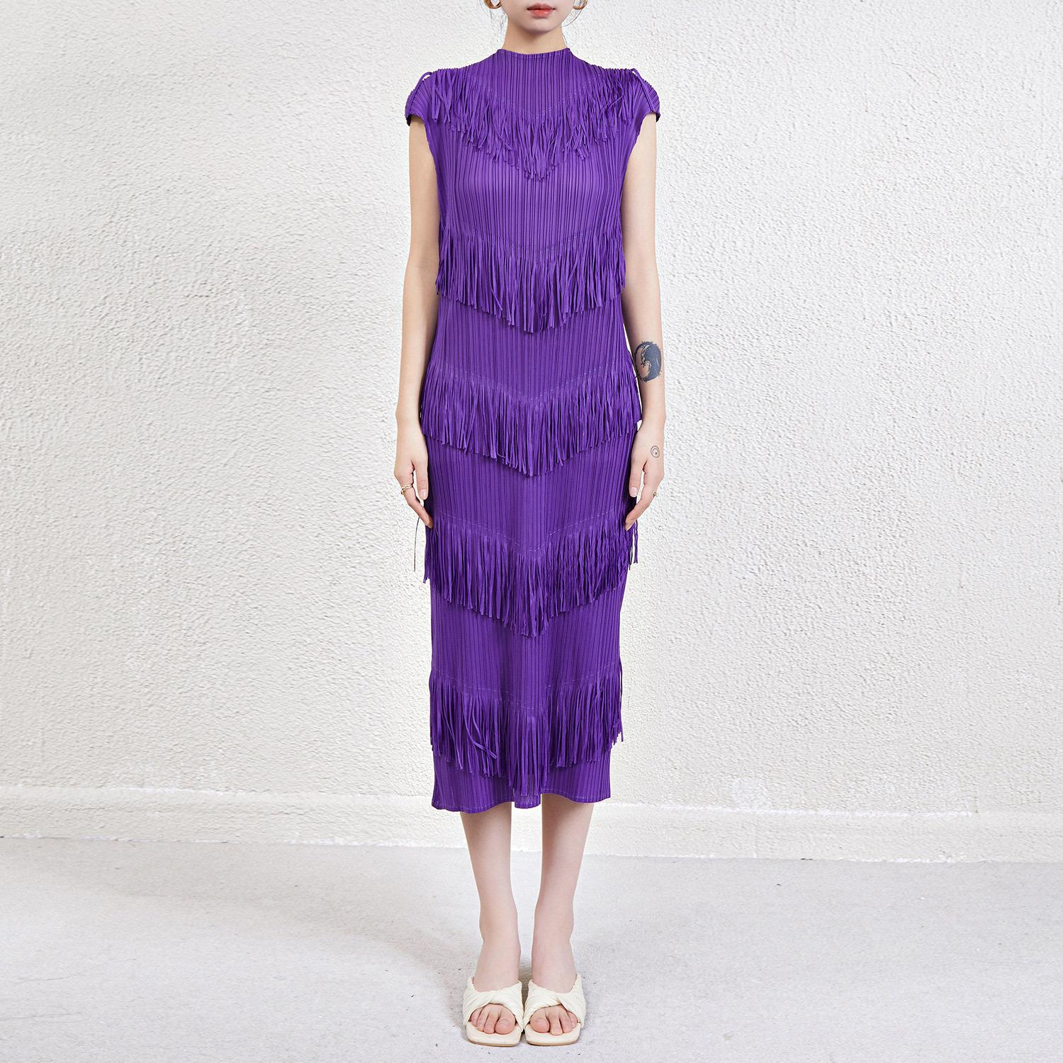 

Платье в европейском и американском стиле с плиссировкой Мияке и бахромой - Длинная элегантная летняя юбка One Size