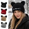 Embroidery Cat Ear Beanie Faux Fur Winter Hat Cute Kawaii Beanie  For Women