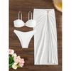 Solid Color 3-piece Bikini Sexy Swimsuit High Cut Beach Dress New Bathing Suit Cover Up Long Skirt Holiday Wear