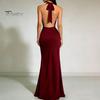 Beach Dress Women Sexy Backless Maxi Dress, Deep V Neck Sleeveless Lightweight Summer Halter Satin Long Formal Evening Party Mermaid Gown Elegant