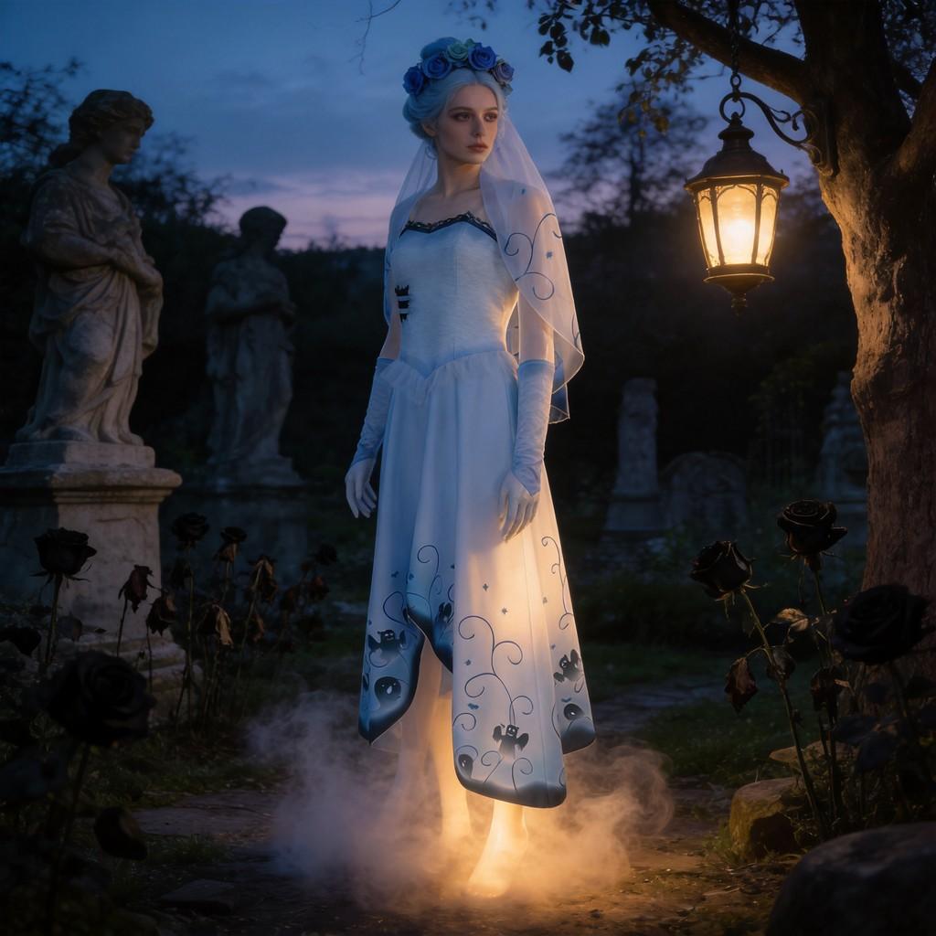 Tim Burtons Corpse Bride Emily Themed Cosplay Dress With Polyester And Spandex For Role Play