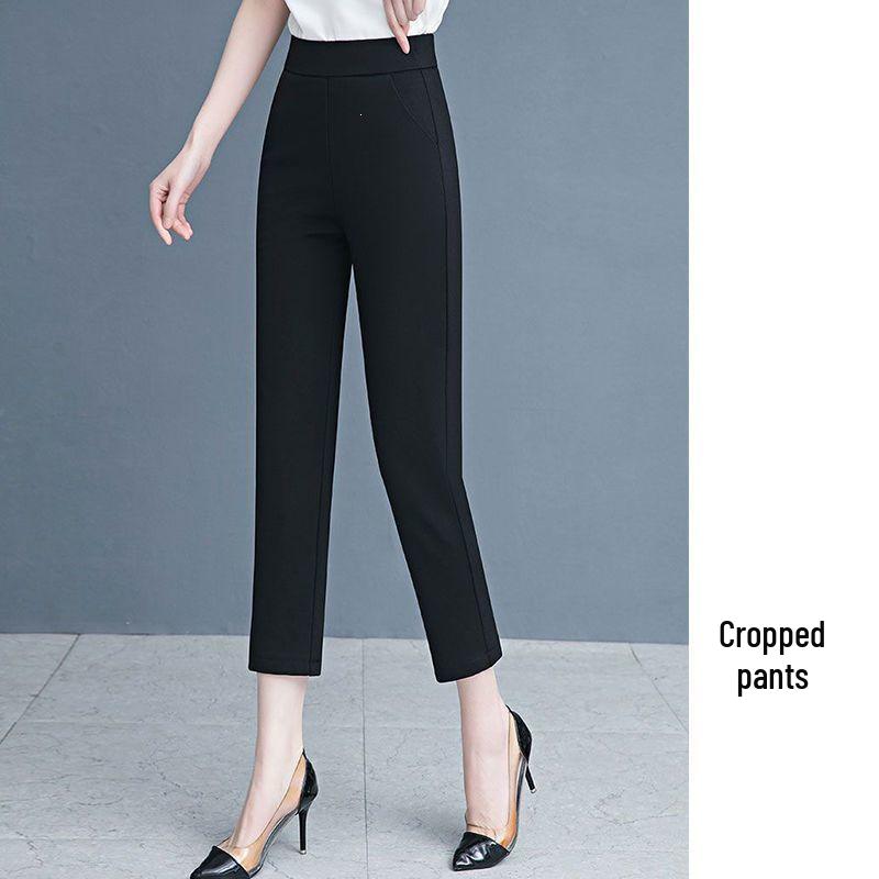 Women's High-Waisted Elastic Straight-Leg Cigarette Pants, Slimming & Versatile, Ideal for Spring/Autumn, Casual Mom's Trousers, New 2025