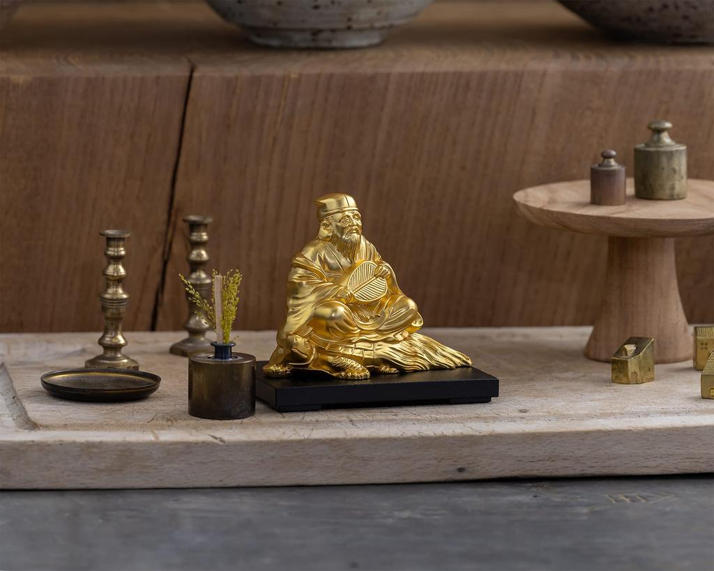 Good Luck Seven Lucky Gods Jurojin Buddhist Hideun Makita Statue Ornament Takaoka Copperware (Gold plated/24K) Sculptor Prototype_Buddha (Jurojin