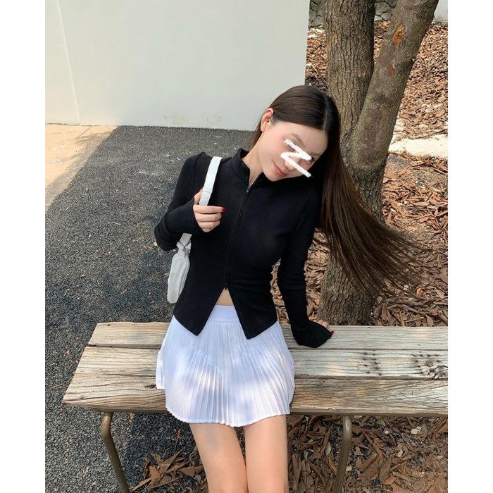 

Black Double Zipper Knit Sweater – Fashionable Long-Sleeve Top for Spring & Autumn XL