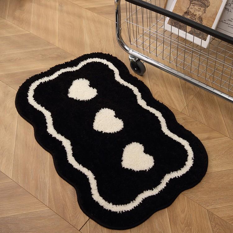 Thickened Anti-Slip Bedroom Rug: Flocked, Wear-Resistant, Water-Absorbent Foot Pad with Simple Striped Design