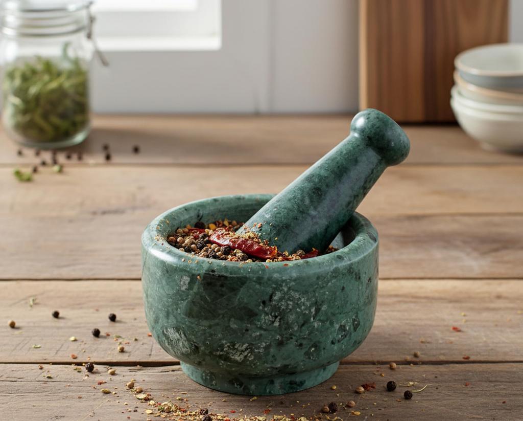 KLEO 5" Diameter Natural Stone Marble Mortar and Pestle Set for Spice Grinder and Medicine Masher (Green)