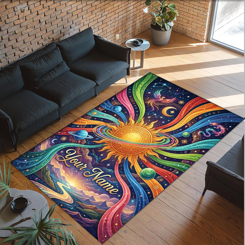 Cosmic Theme Crystal Velvet Floor Rug Personalized Custom Name Text Warm Carpet Home Decoration
