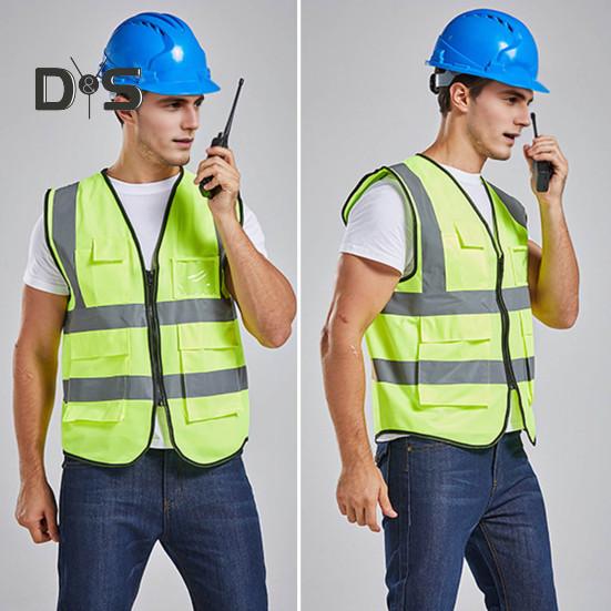 Kamizelka robocza męska damska odblaskowa kamizelka dekolt w serek bez rękawów zamek błyskawiczny plisa oddychająca nocna kamizelka bezpieczeństwa
