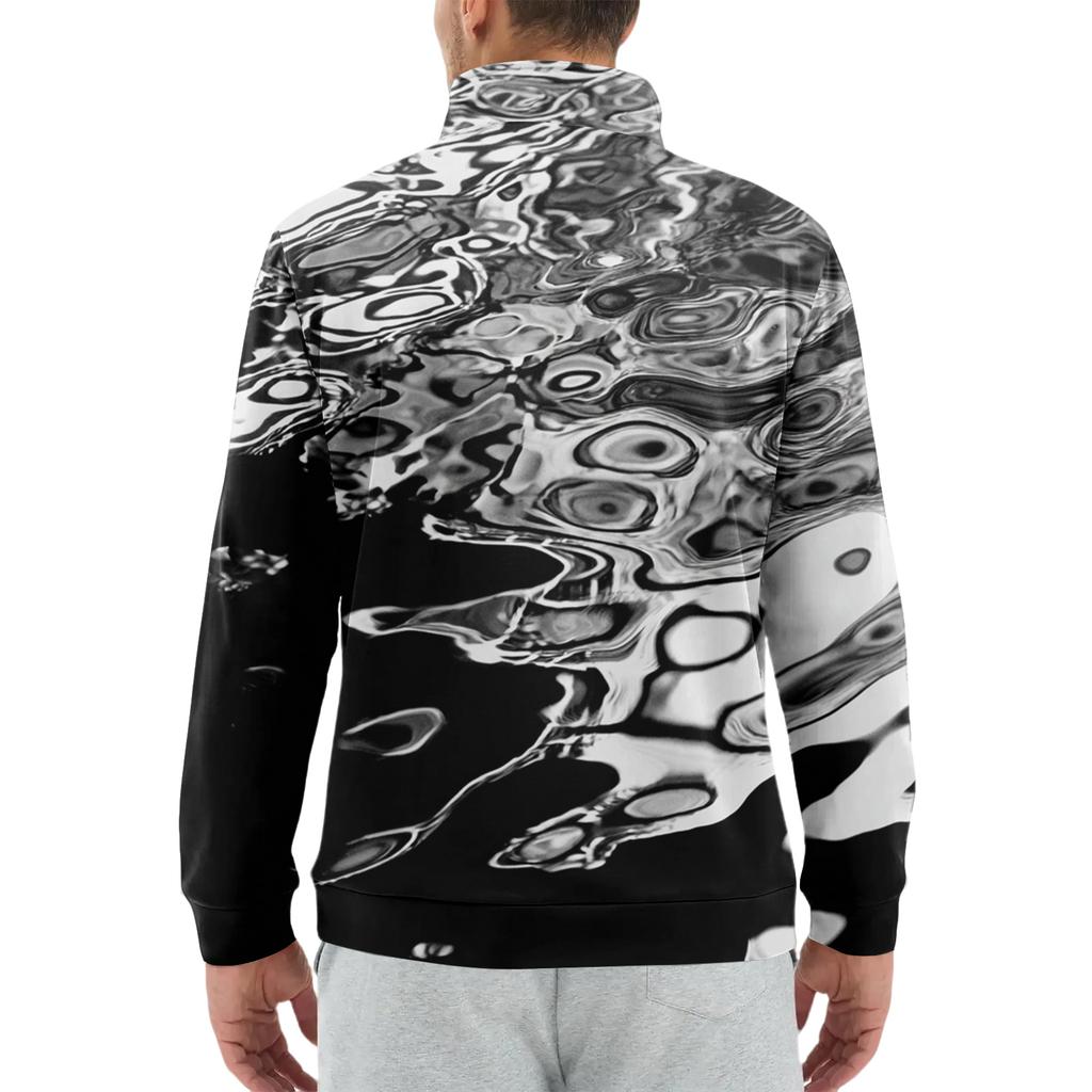 Men's Loose Casual 1/4 Zip Sweatshirt Fashion Printed Long Sleeve Top With Pockets