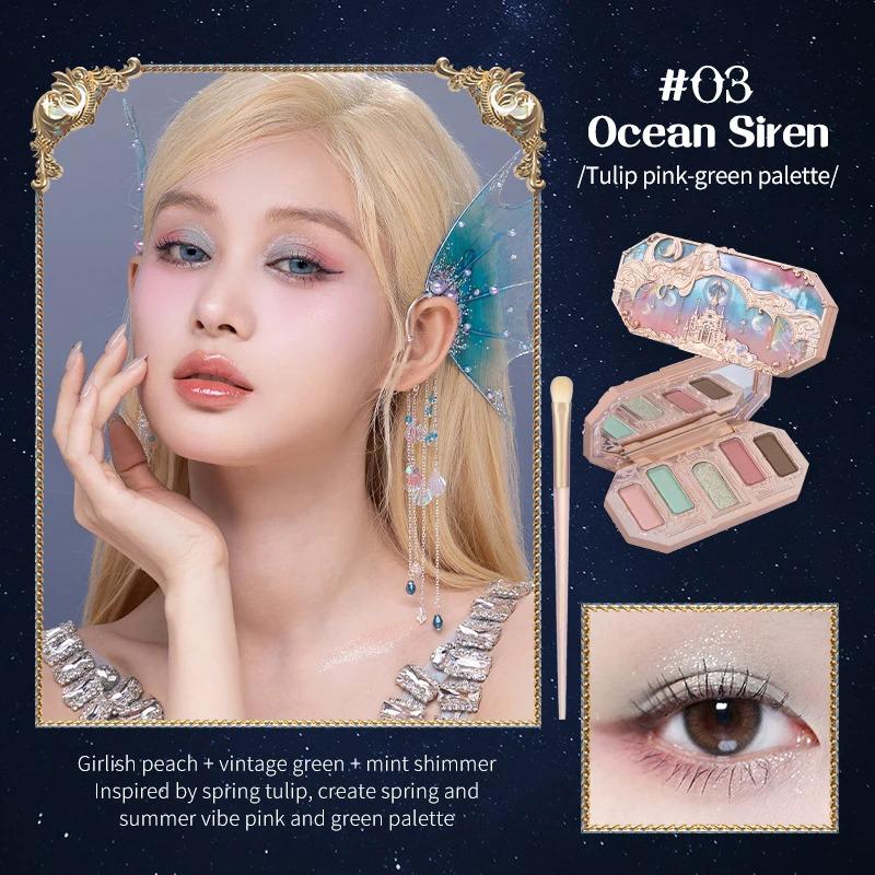 Flower Knows Sirena della Luna Ombretto Delicato Opaco Luminoso Scintillante Camaleonte Impermeabile Palette Ombretti Glitter 5 Colori