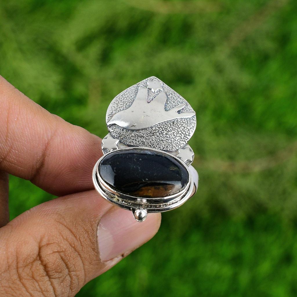 Womens day Sale Sterling Silver Oval Nellite Stone Birthday Wedding Ring Jewelry