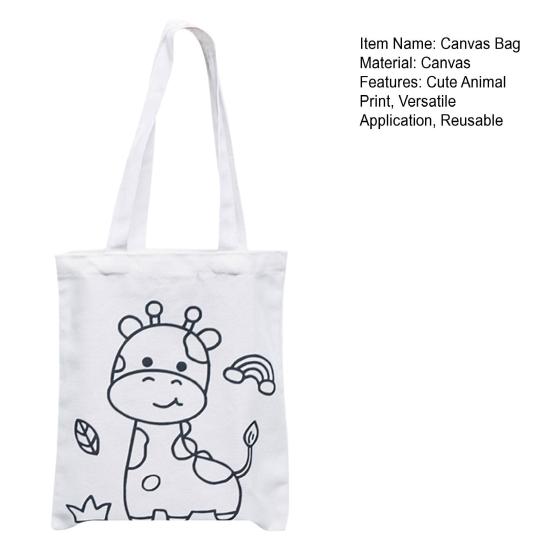 DIY Coloring Canvas Bag Cute Animal Plant Space Designs Kids Tote Reusable Shopping Tote for Children School Outing Picnic
