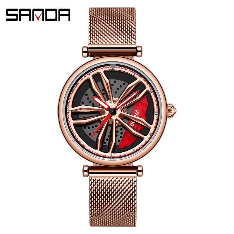 Sanda Men's Creative Rotating Quartz Wristwatch with Mesh Strap