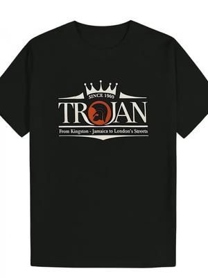 Black Polyester Men's Casual ''TROJAN'' Graphic T-Shirt | Round Neck, Summer Styl