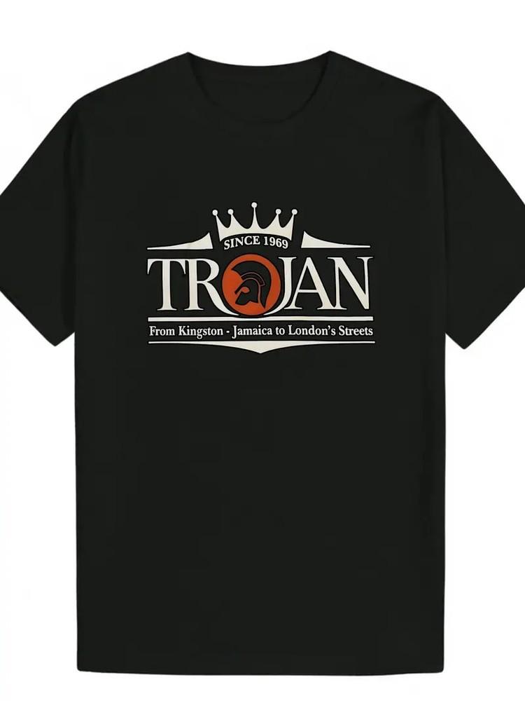

Black Polyester Men s Casual TROJAN Graphic T-Shirt | Round Neck, Summer Styl L