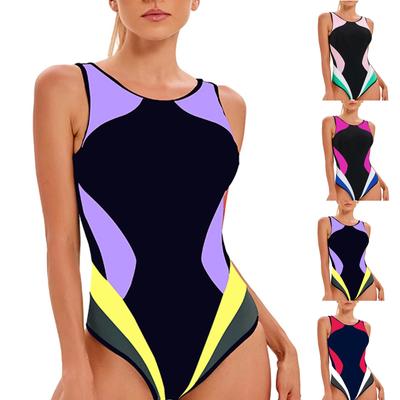 Women's Sleeveless Conservative One-piece Sexy Backless Color Matching Wetsuit With Breast Pad Swimsuit