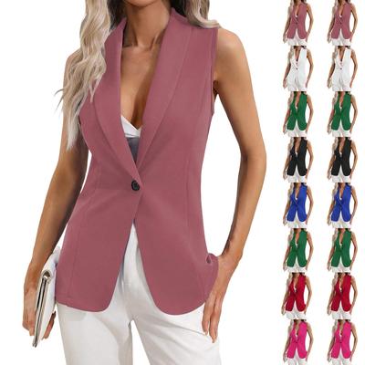 Dammode enfärgad kofta med enkelknappsjacka ärmlös rund halskappa