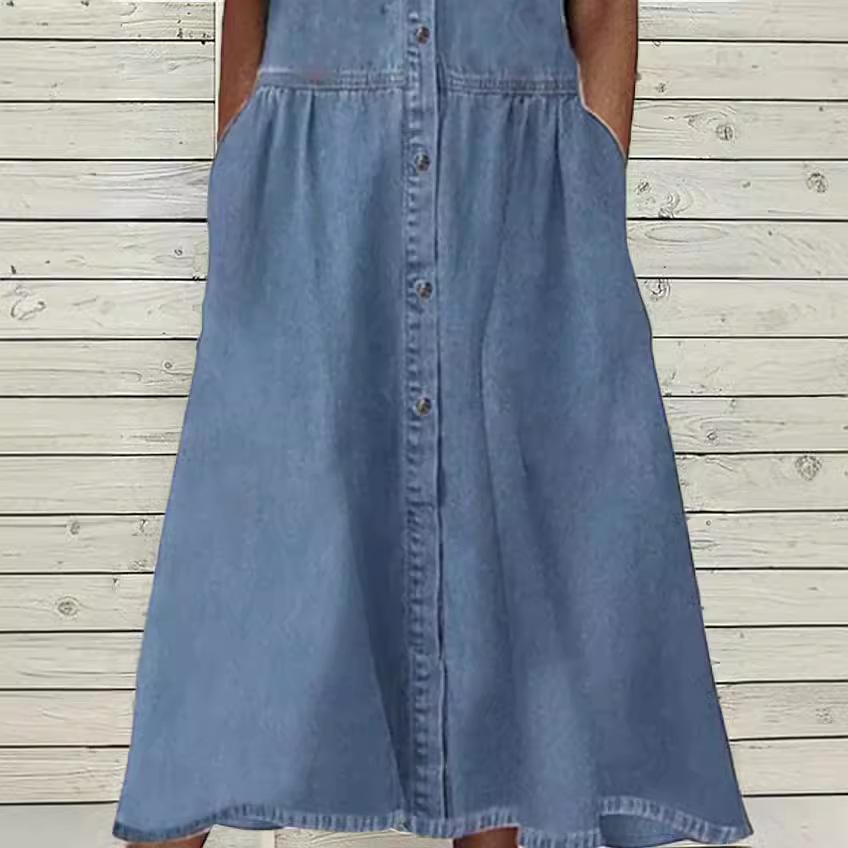 Spring Hot Style Shirt Collar Casual Denim Short Sleeve Dress