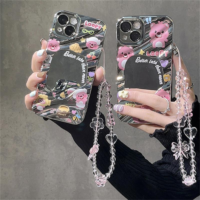 1 Stück Rosa Bär Schmetterling Blume Handy-Anhänger Kette Knoten Handy-Lanyard Schlüsselanhänger Frau Mädchen Tasche Kamera Anhänger Für Hülle