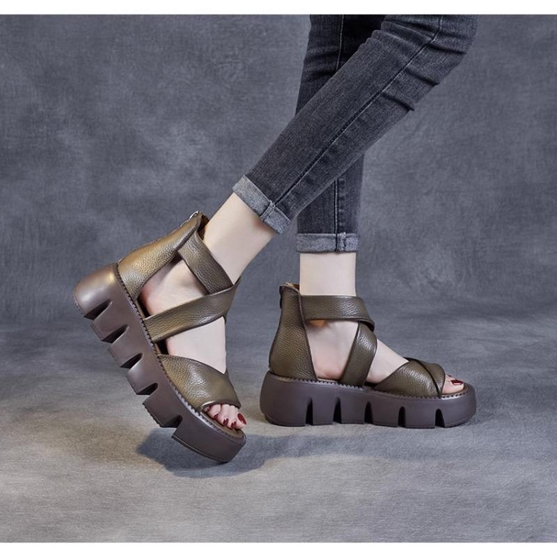 Damen Vintage Plateau Römersandalen